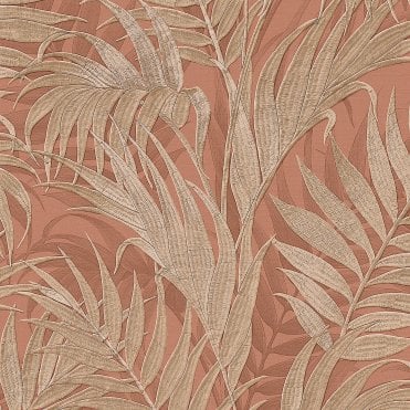 Grace Tropical Palm Leaf Brown & Gold Wallpaper by design id GR322106