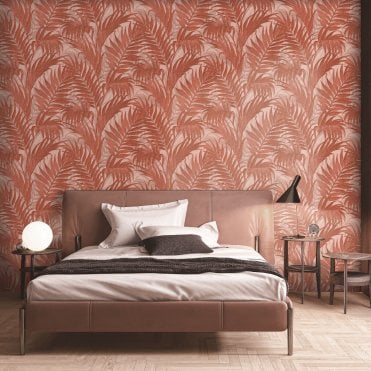 Design ID Room | Grace Tropical Palm Leaf Orange & Beige Wallpaper | GR322107