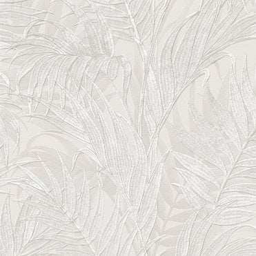 Grace Tropical Palm Leaf Silver Wallpaper by design id GR322101