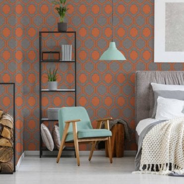 AS Creation Room | Graphics Textured Wallpaper Orange / Grey 37479-3 | Pop Style