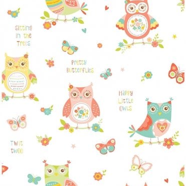 Fine Decor Wallpaper | Happy Little Owls Multi | Fun4Walls FD41923