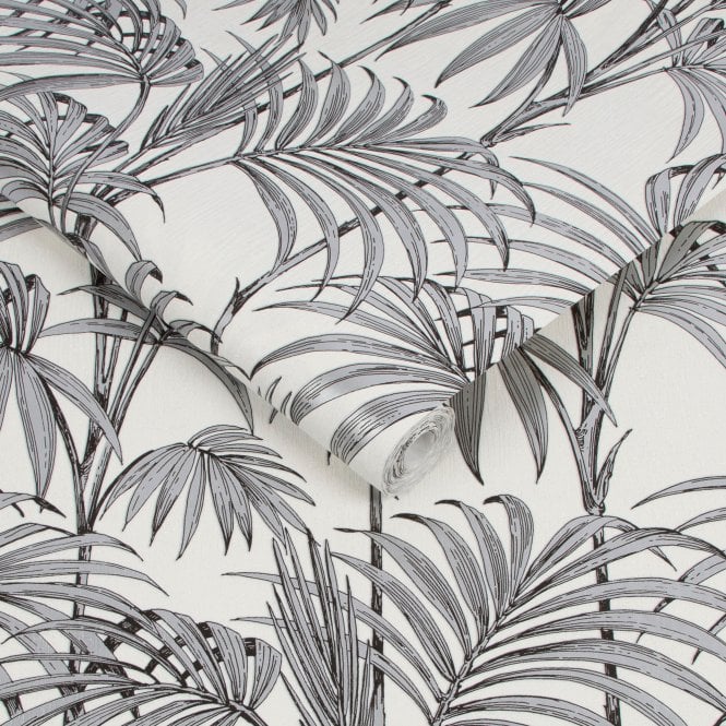 Honolulu Palm White / Silver Glitter Wallpaper by Julien Macdonald 112084