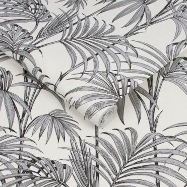 Honolulu Palm White / Silver Glitter Wallpaper by Julien Macdonald 112084