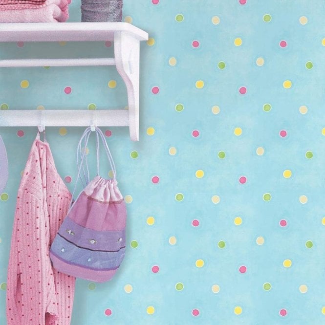 Hoopla Polka Spots Wallpaper Aqua & Multi by Decorline DL30746