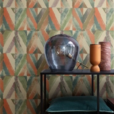 Kalahari Geo Textile Beige / Green Wallpaper from Rasch 704068