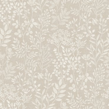 Karuna Embroidery Stitched Organic Wallpaper Taupe by Grandeco Life 205002
