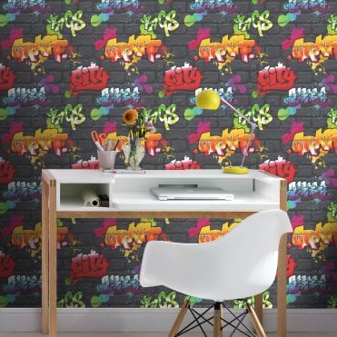 Kids Club Neon Graffiti Black Wallpaper By Rasch 237801
