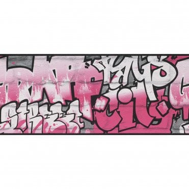 Kids Club Neon Pink Graffiti Wallpaper Border by Rasch 237917
