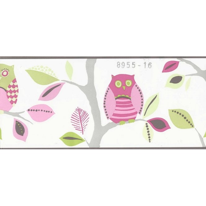 Kids Party Self Adhesive White / Pink Owls Border by AS Creation 8955-16