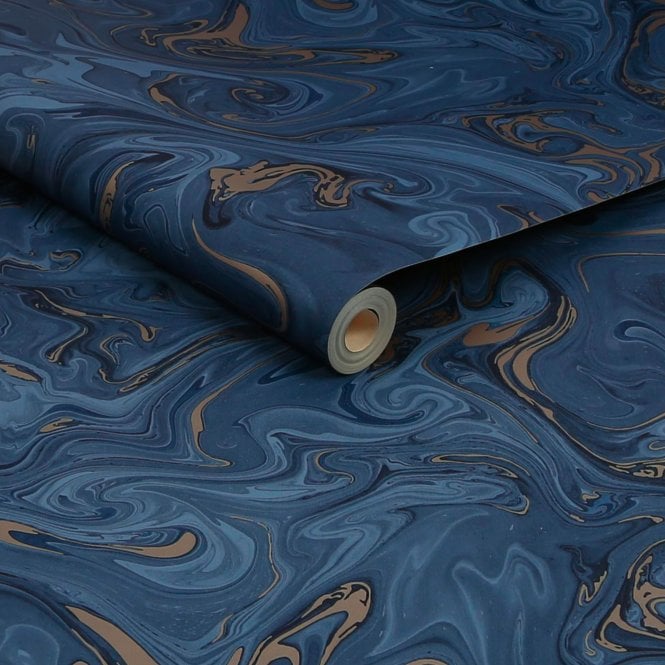 Liquid - Navy / Gold Wallpaper by Graham and Brown Fresco 119559