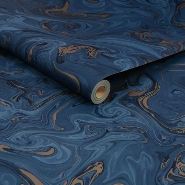 Liquid - Navy / Gold Wallpaper by Graham and Brown Fresco 119559
