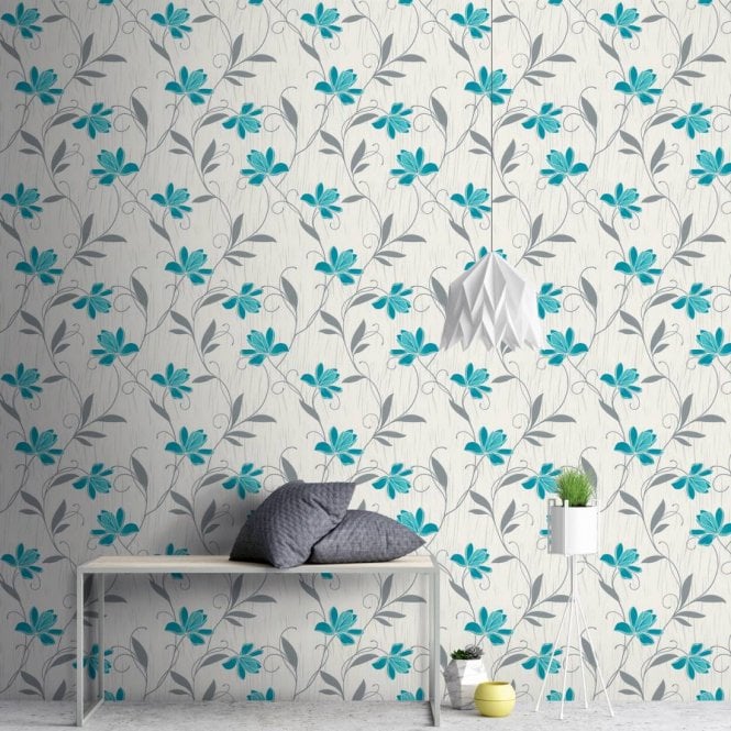 Lotus Floral Trail Teal Wallpaper by AS Creation 3062-10