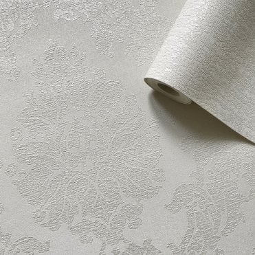 Luxuria Gia Damask Pearl Heavyweight Embossed Foil Wallpaper by Muriva Couture 701504