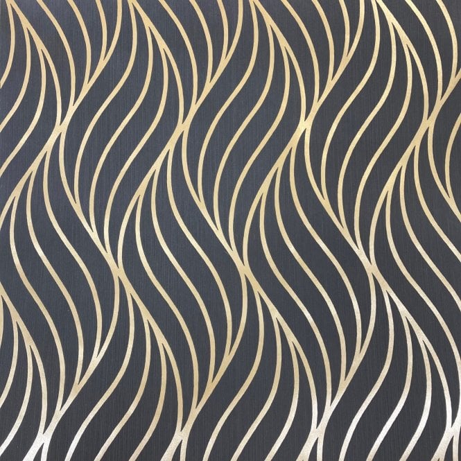 Maddox Geometric Wave Black & Gold Statement Wallpaper by Holden 65263