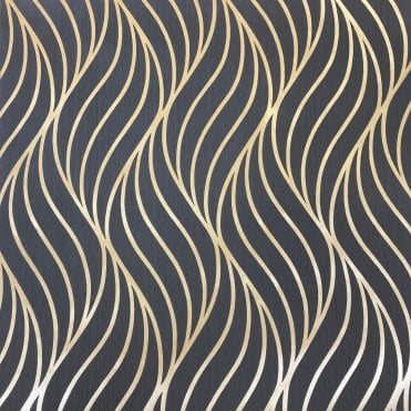 Holden Decor | Maddox Geometric Wave Black / Gold Wallpaper | 62563