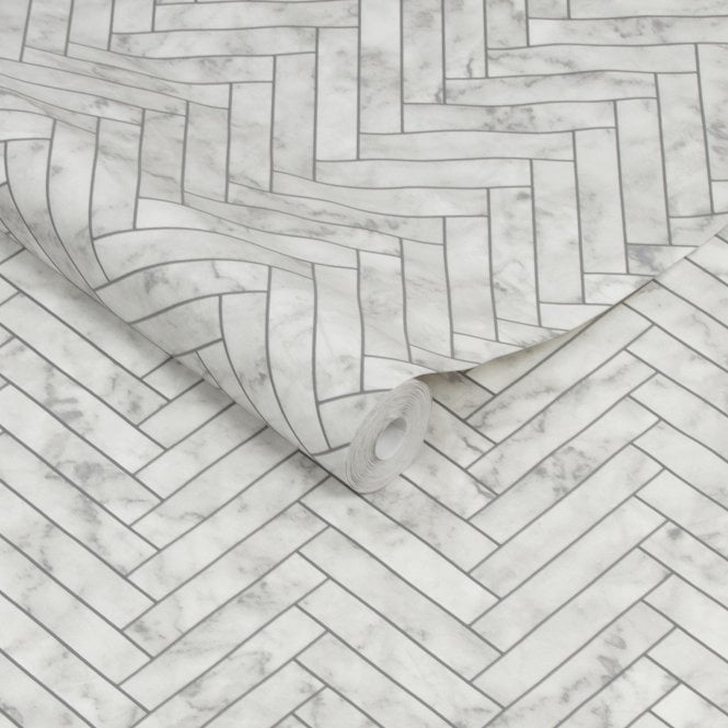 Marble Chevron - White Wallpaper by Graham & Brown 112644