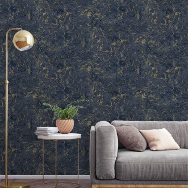 Grandeco Life Room | Marble Navy & Gold Wallpaper | A53109