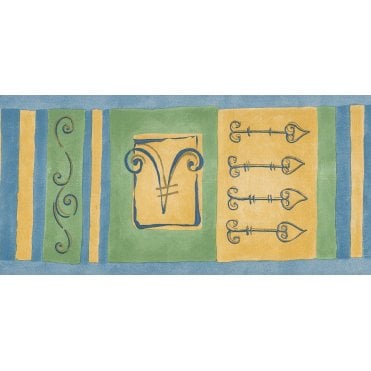 Max Retro Scroll Blue / Green / Yellow Border by Coloroll 375869