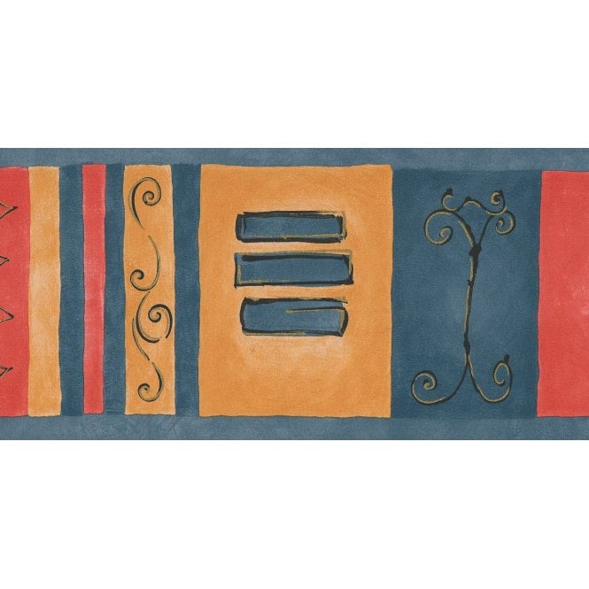 Max Retro Scroll Blue / Yellow / Red Border by Coloroll 375876