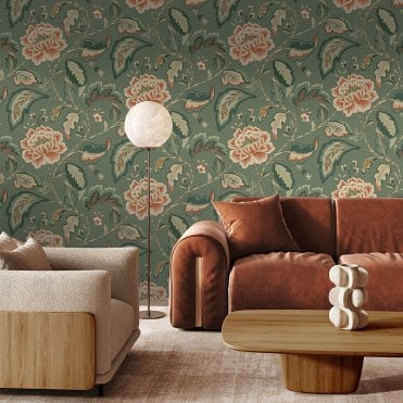 Belgravia Décor Room | Maya Jacobean Floral Trail Wallpaper Dark Green 1721 | Zambaiti
