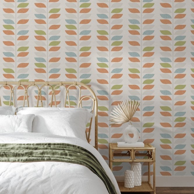 Meron Leaf Trail Orange Wallpaper by Grandeco Life 157404