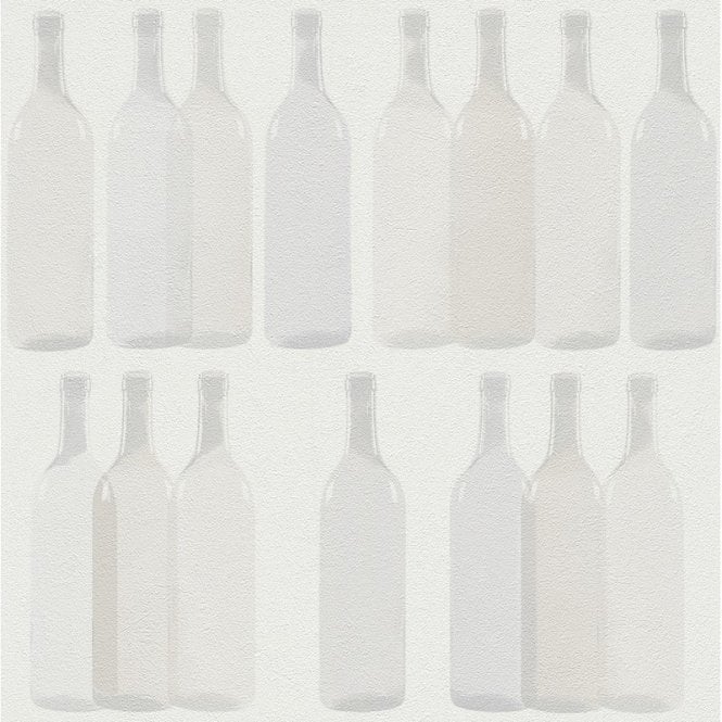 Metal Spirit White & Grey Glass Bottles Wallpaper by Rasch 586005