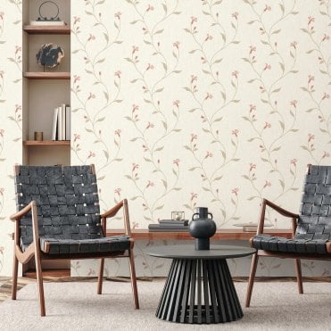 Fine Décor Room | Milano Bellagio Floral Trail Wallpaper Cream / Rose M95632 | Vymura Wallcoverings