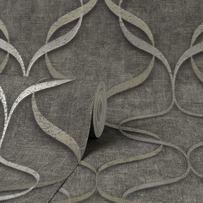 Milano Wave Trellis Charcoal Wallpaper by Fine Decor M95614