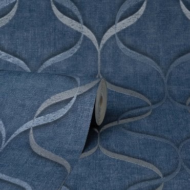 Milano Wave Trellis Navy Wallpaper by Vymura M95628