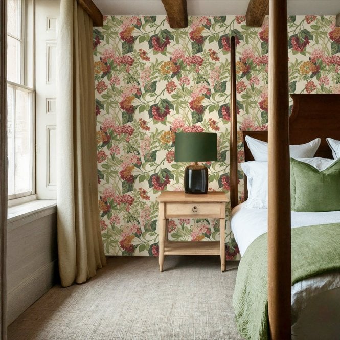 Misaki Hydrangea Sage / Orange Wallpaper by Belgravia Decor 2322