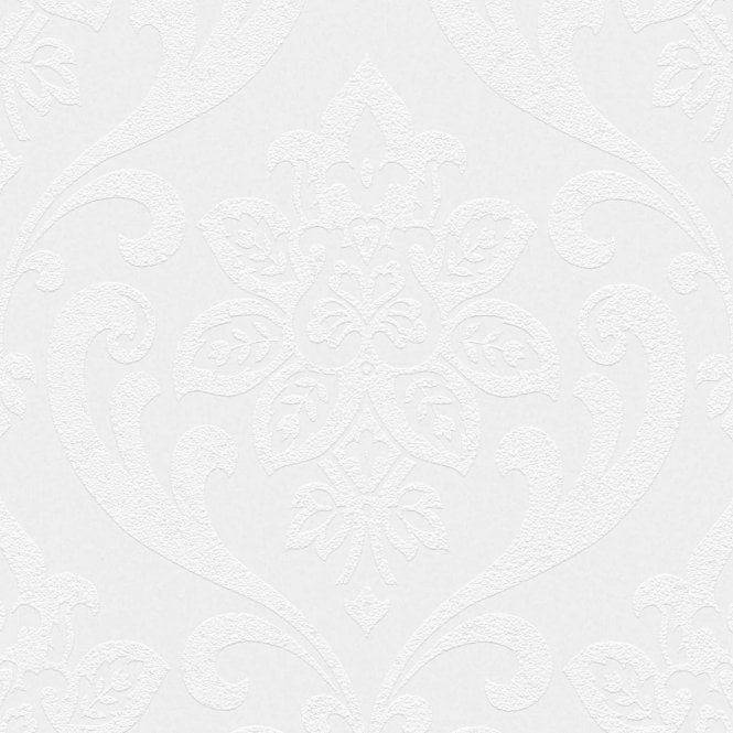 Modern XL Damask White Blown Vinyl Wallpaper by AS Creation 9566-13