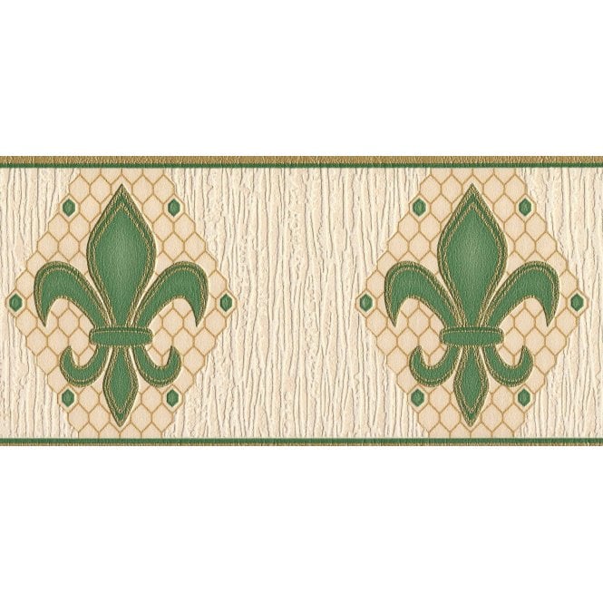 Montreal Fleur De Lys Green / Cream Textured Border by Grandeco V377-15B