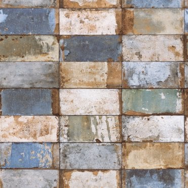 Natural Faux Brick Effect Blue / Gold Wallpaper by design id NF232023