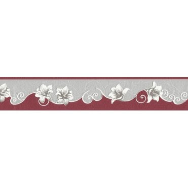 Only Borders Floral Narrow Red / Grey Border By AS Creation 96211-2