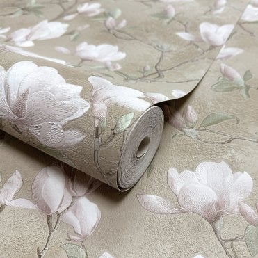 Holden Decor Roll | Petalina Heavyweight Vinyl Wallcovering Beige / Pink 36400 | Opus
