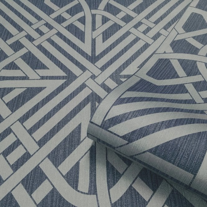 Oria Link Navy / Silver Wallpaper by Belgravia Decor 6739