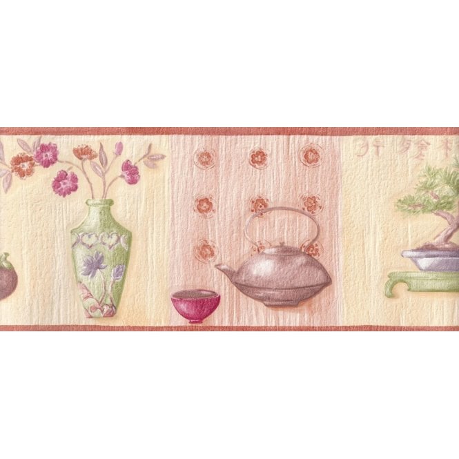Oriental Vase and Flowers Border Cream / Peach by AS Creation 6175-21