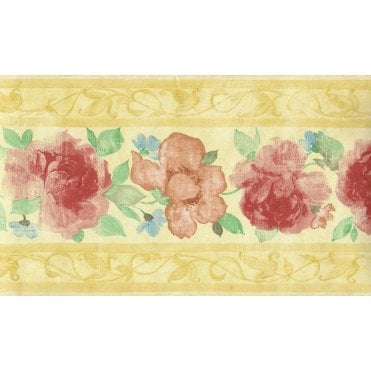 Palace Gardens Rose Lemon 10 Metre Vinyl Border by Fine Decor B5242