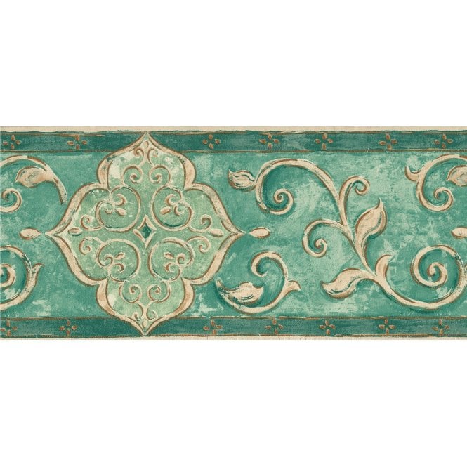 Palazzo Arabesque Scrolls Green / Cream Border by Coloroll 355786