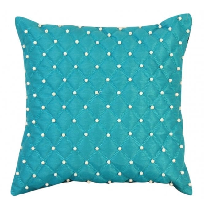Pearl Small  Beaded Cushion in Teal by CIMC