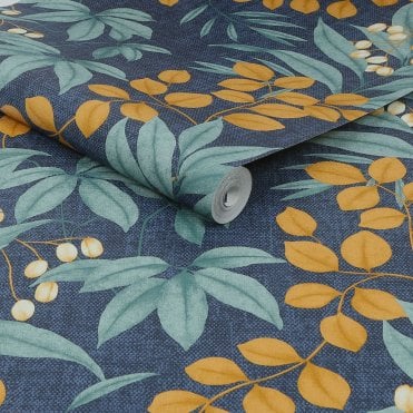 Graham & Brown Roll | Persephone Navy / Ochre Wallpaper 122413 | Superfresco Easy Sublime Solace