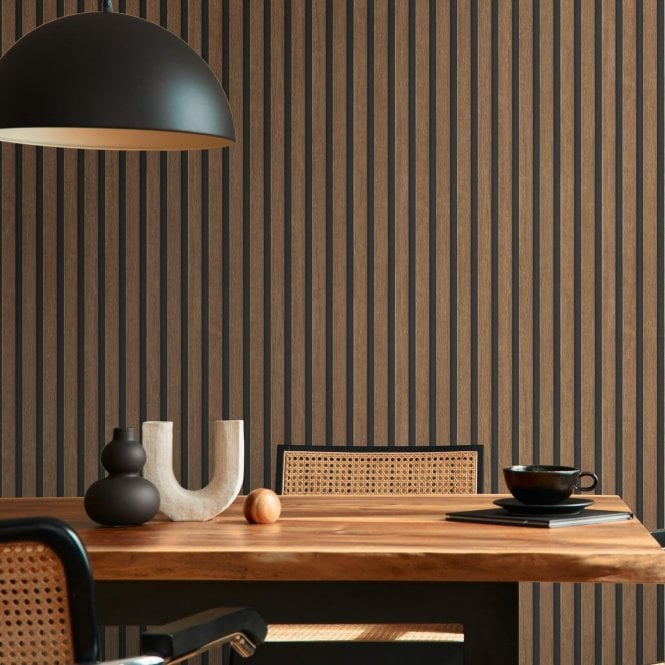 PintWalls Acoustic Wood Panel Effect Brown / Black Wallpaper by AS Creation 39109-8