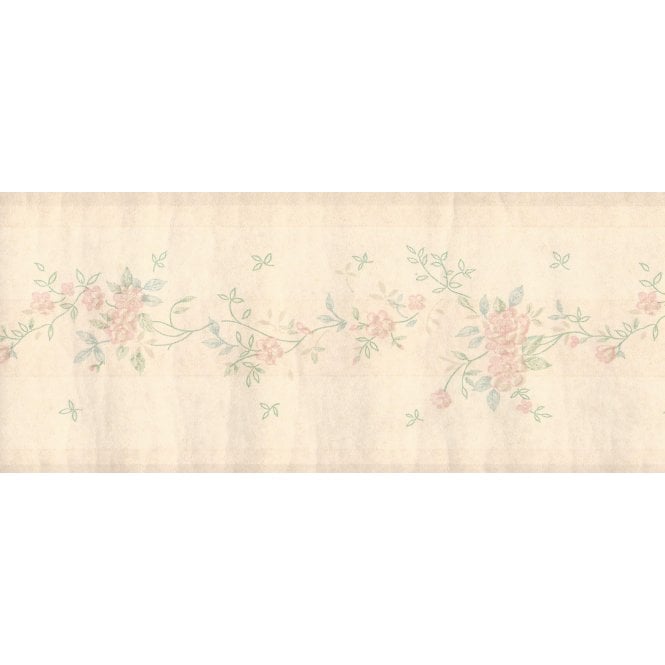 Pretty Floral Cream / Pink 10 Metre Border by Primrose 702