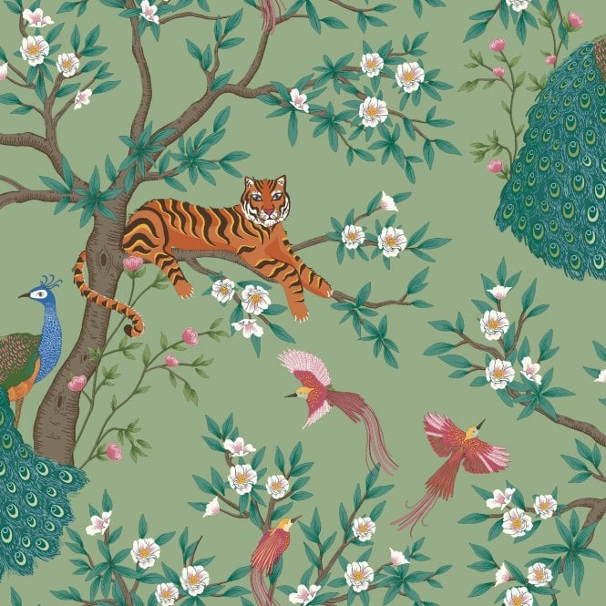 Priya Chinoiserie Sage Multi Wallpaper by The Design Library 285665