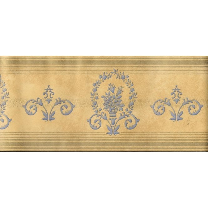 Regency Damask Gold / Blue Border by Holden Decor 15553