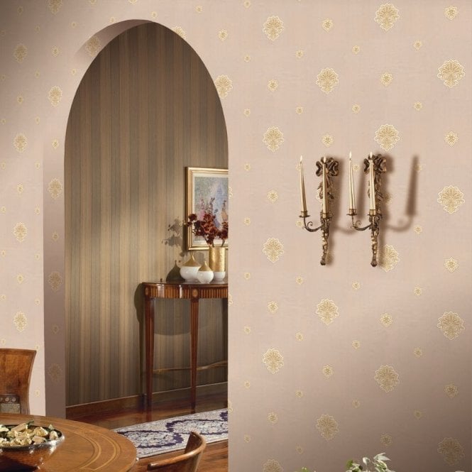 Regency Emblem Gold / Beige Wallpaper from Seriano by Belgravia Decor GB 3553