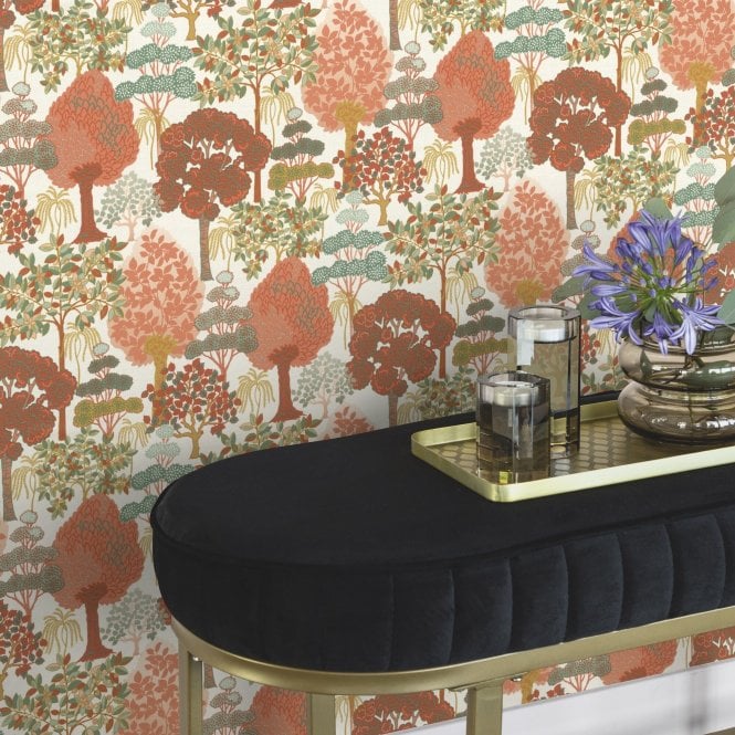 Rhapsody Woodland Red Wallpaper from Rasch 692518