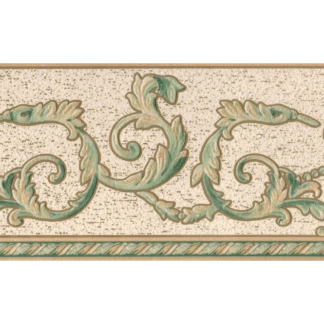 SAMPLE - Acanthus Scroll & Motif Green / Cream Blown Vinyl Border by UGEPA F19004