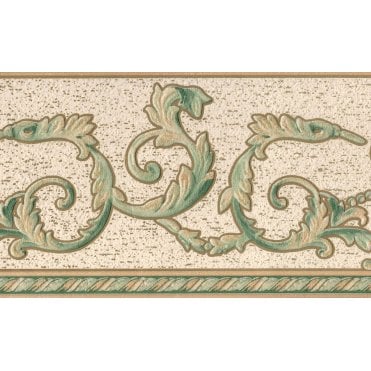 SAMPLE - Acanthus Scroll & Motif Green / Cream Blown Vinyl Border by UGEPA F19004