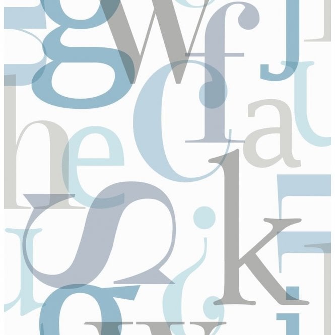 SAMPLE - Alphabet Blue / Grey Wallpaper by Fine Decor FD31152